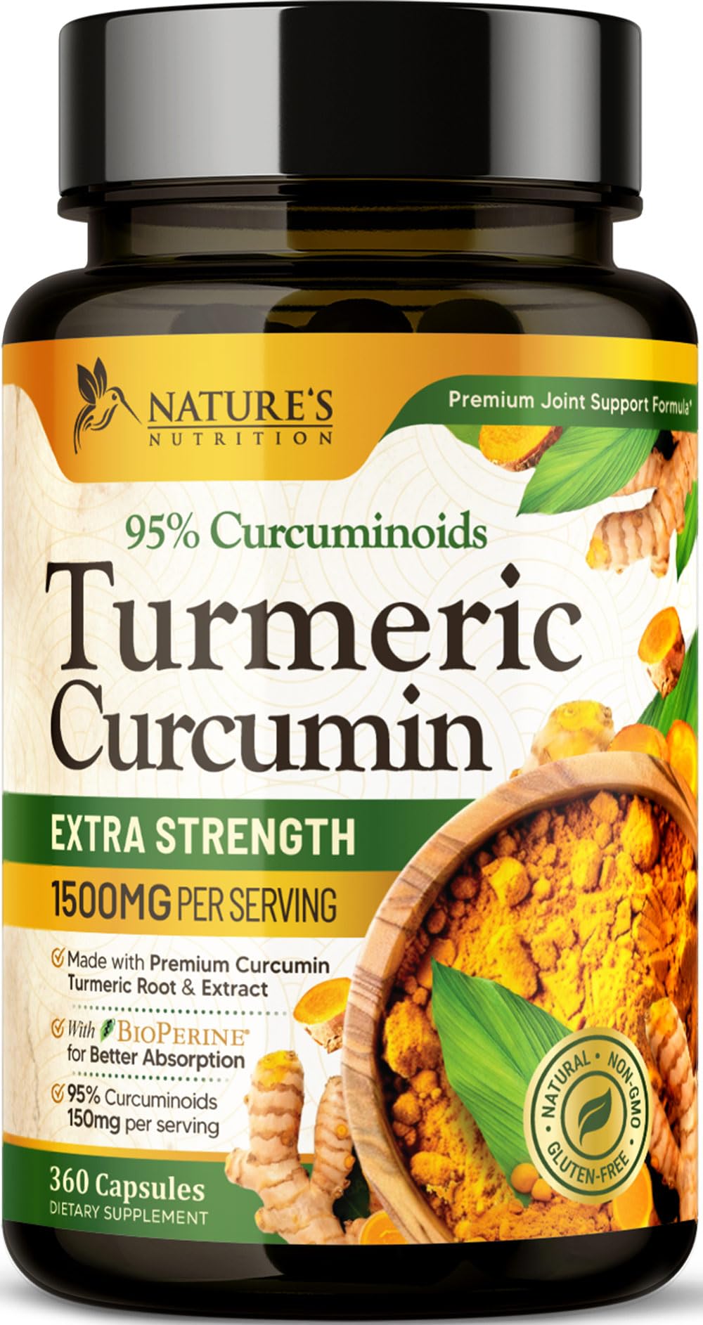 Nature's Nutrition Turmeric Curcumin Complex 1500mg capsules front view