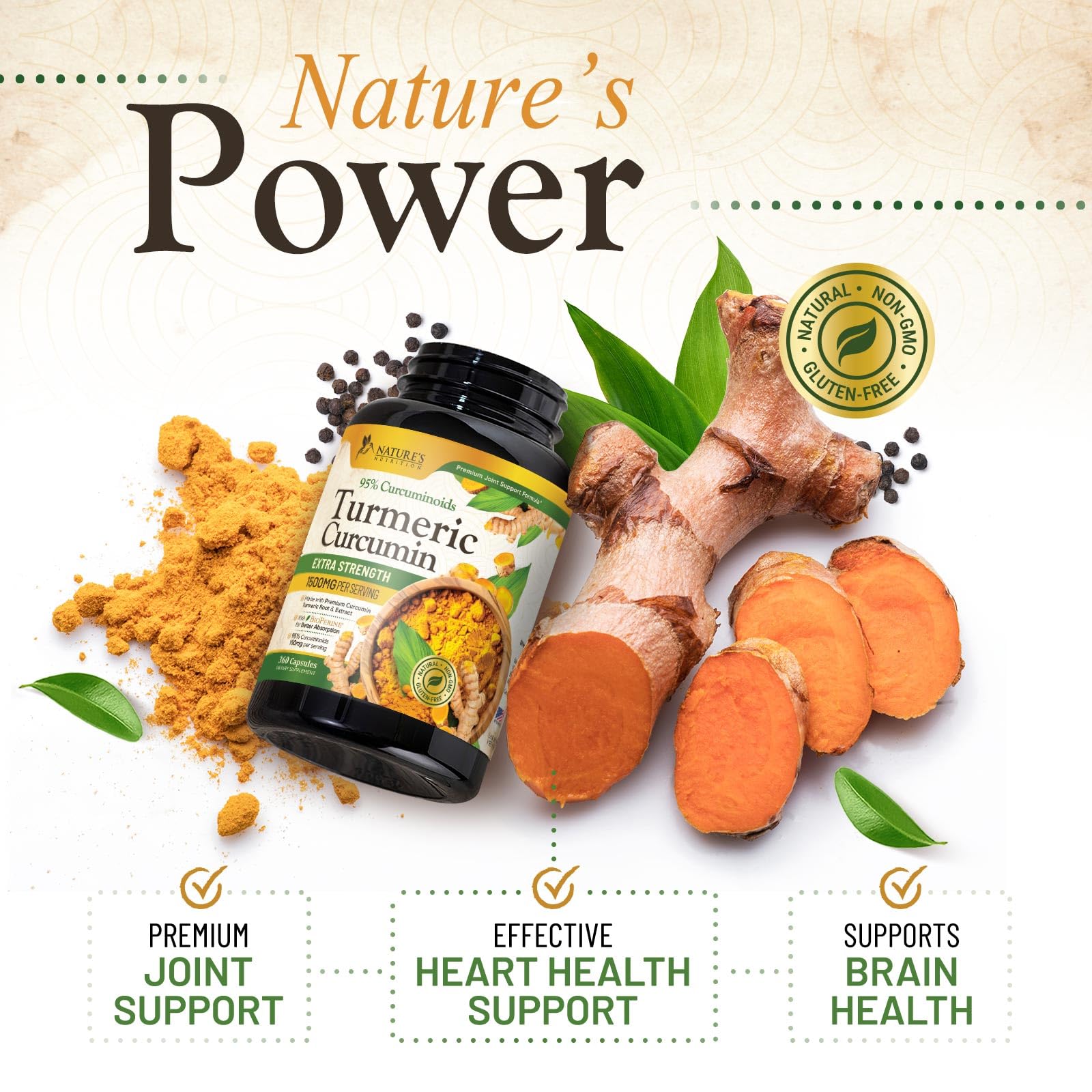 Nature's Nutrition Turmeric Curcumin Complex 1500mg capsules ingredients list