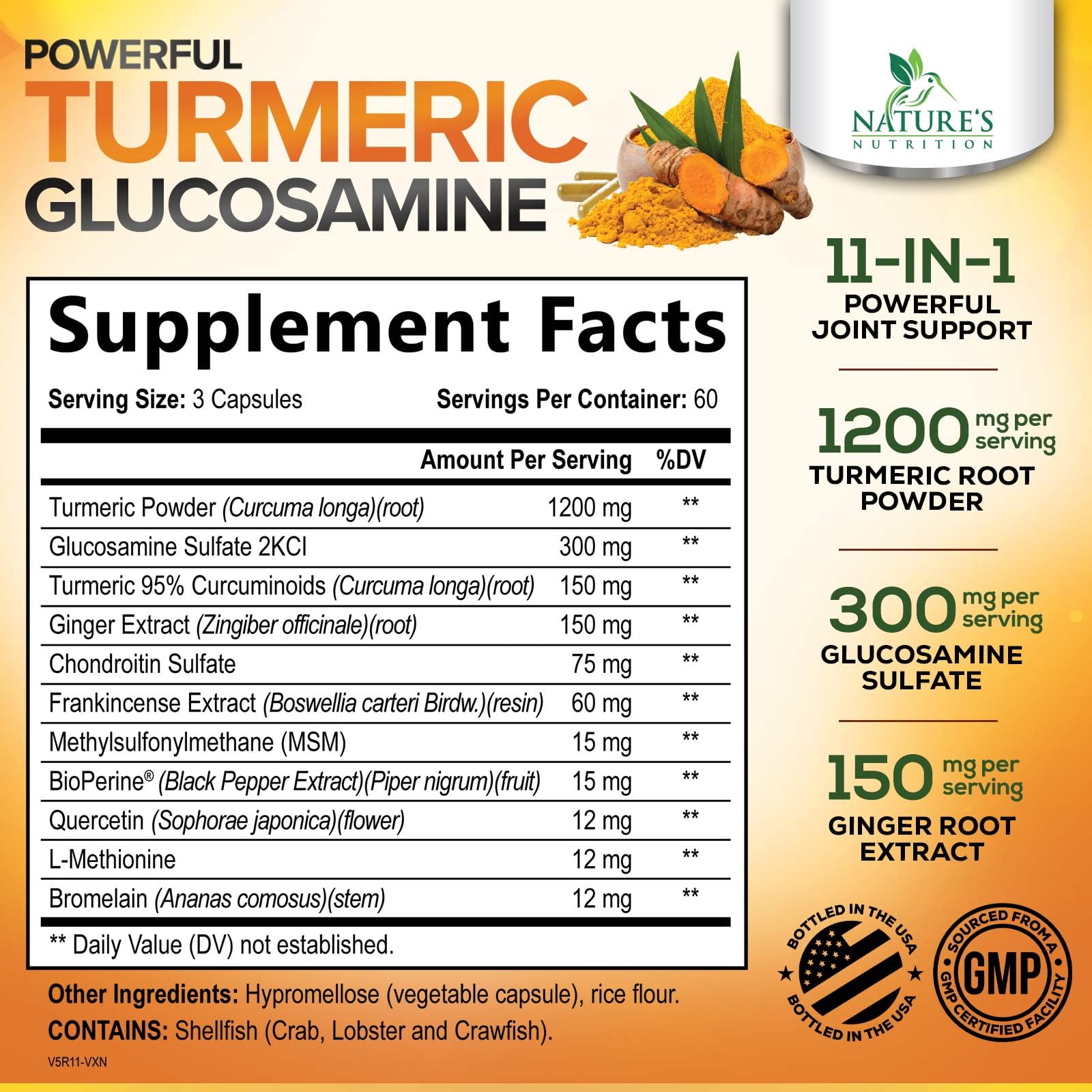 Nature's Nutrition Turmeric Curcumin Complex 181g side view
