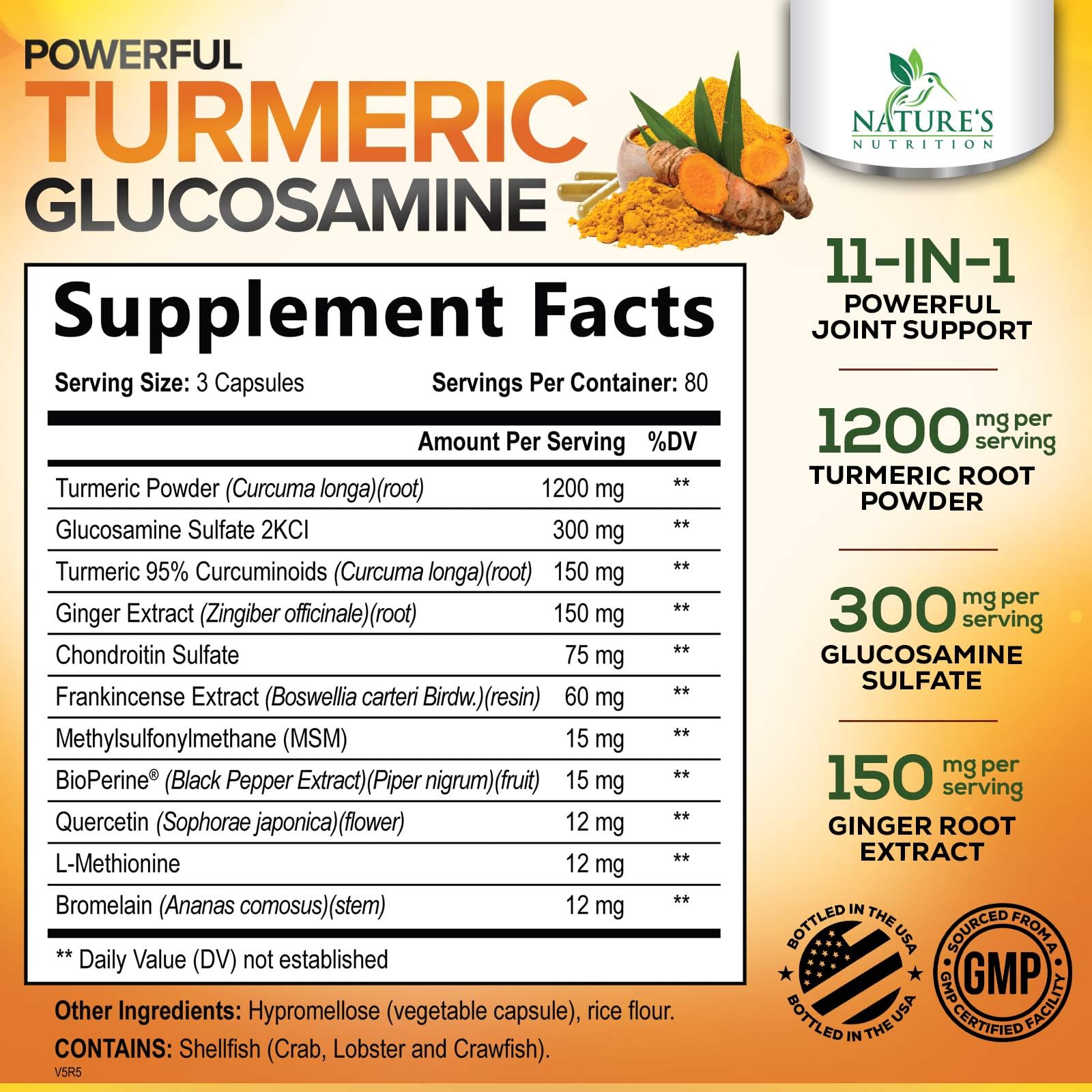 Nature's Nutrition Turmeric Curcumin Complex bottle side view