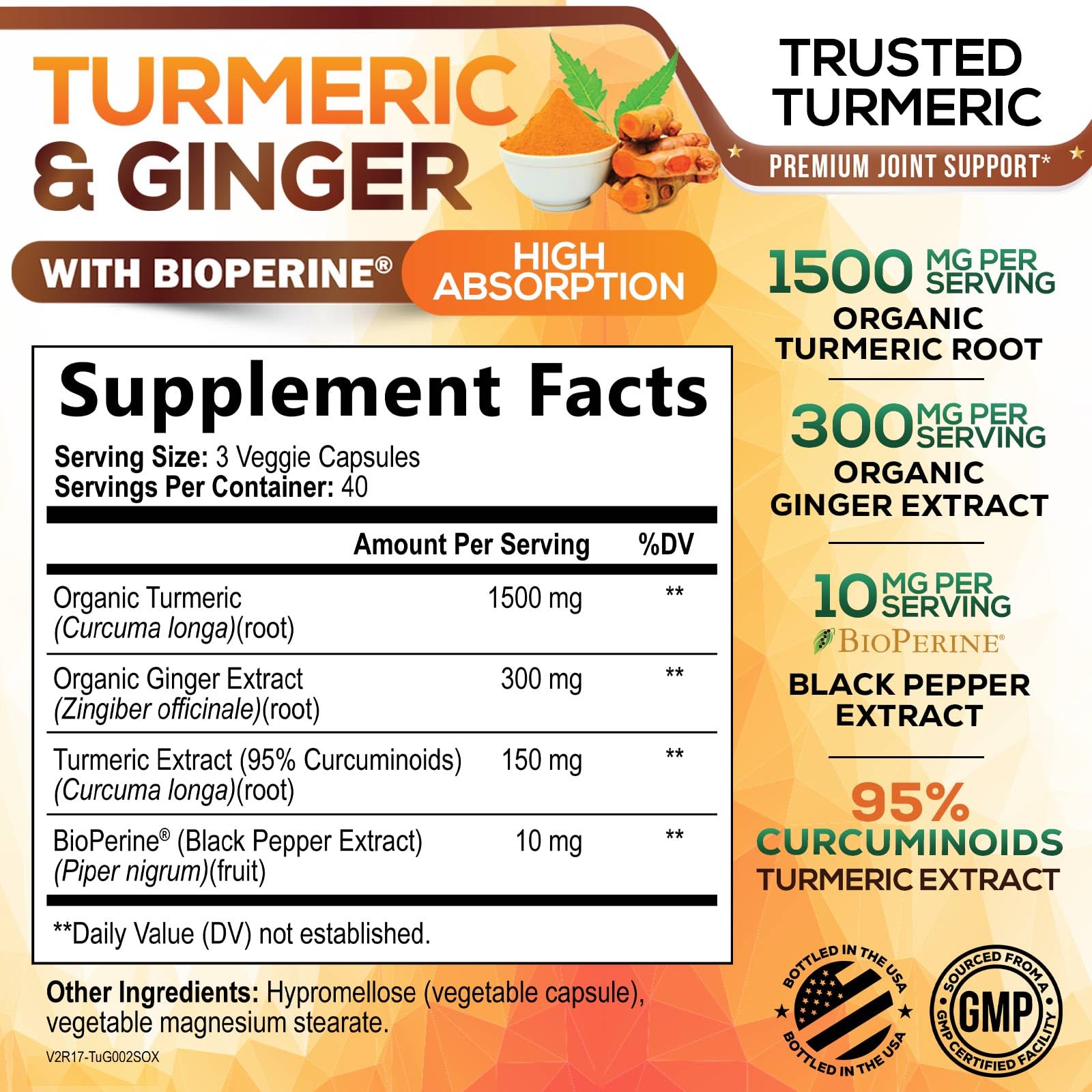 Nature's Nutrition Turmeric Curcumin & Ginger Supplement capsules close-up