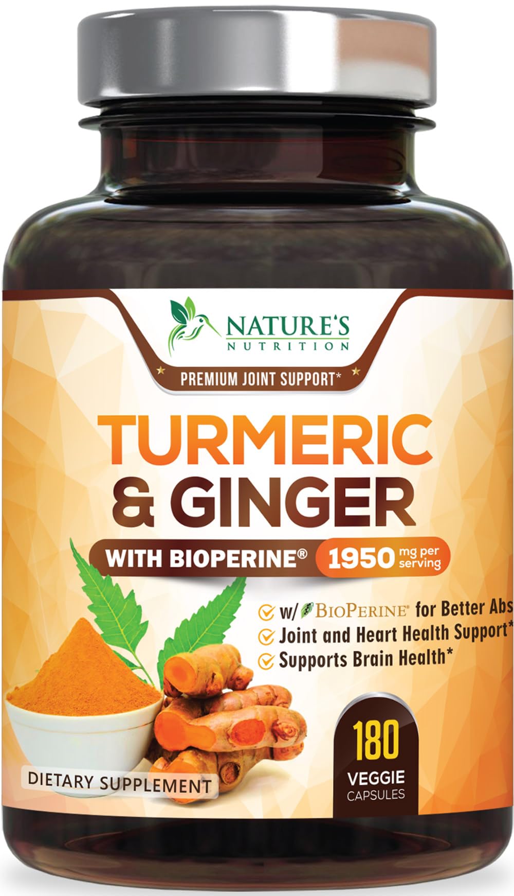 Nature's Nutrition Turmeric Curcumin & Ginger Supplement front view