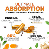 Nature's Nutrition Turmeric Curcumin & Ginger Supplement on wooden table