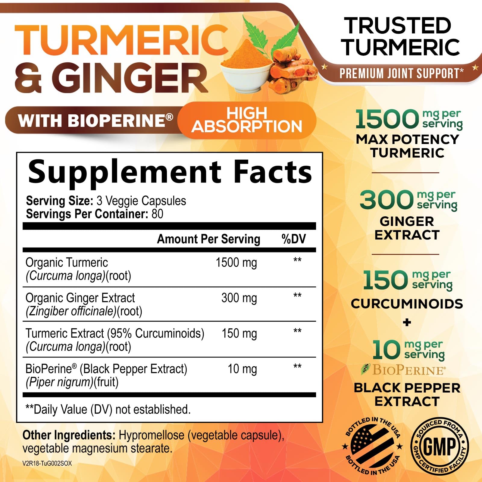 Nature's Nutrition Turmeric Curcumin & Ginger Supplement side view