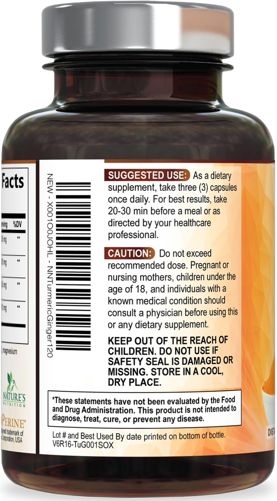 Nature's Nutrition Turmeric Curcumin & Ginger Supplement with a glass of water