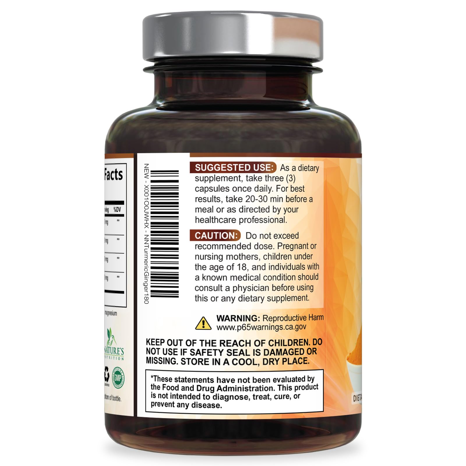 Nature's Nutrition Turmeric Curcumin & Ginger Supplement with measuring spoon