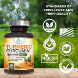 Nature's Nutrition Turmeric Curcumin Supplement 2400mg capsules on a table