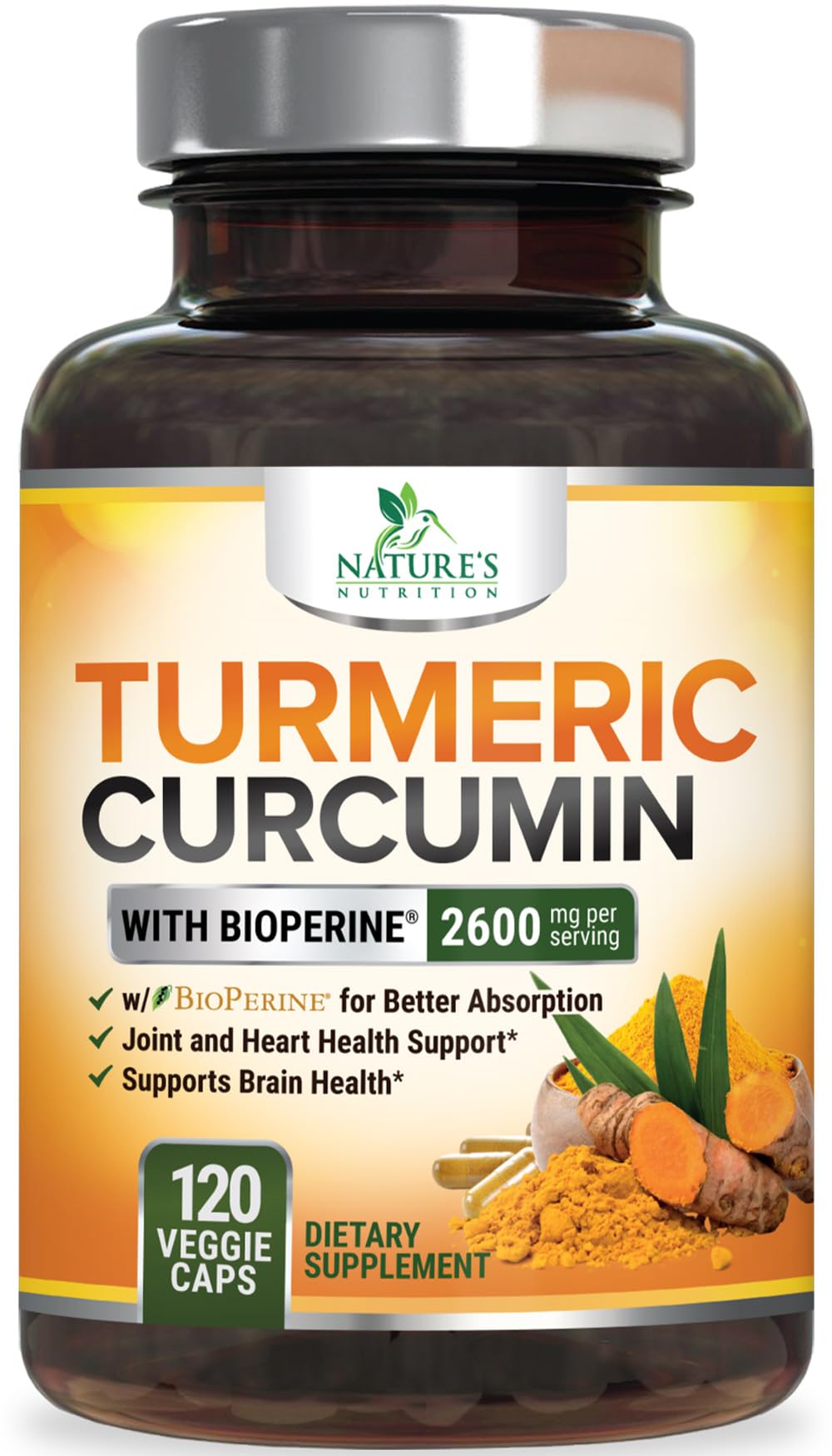 Nature's Nutrition Turmeric Curcumin Supplement 2400mg front view