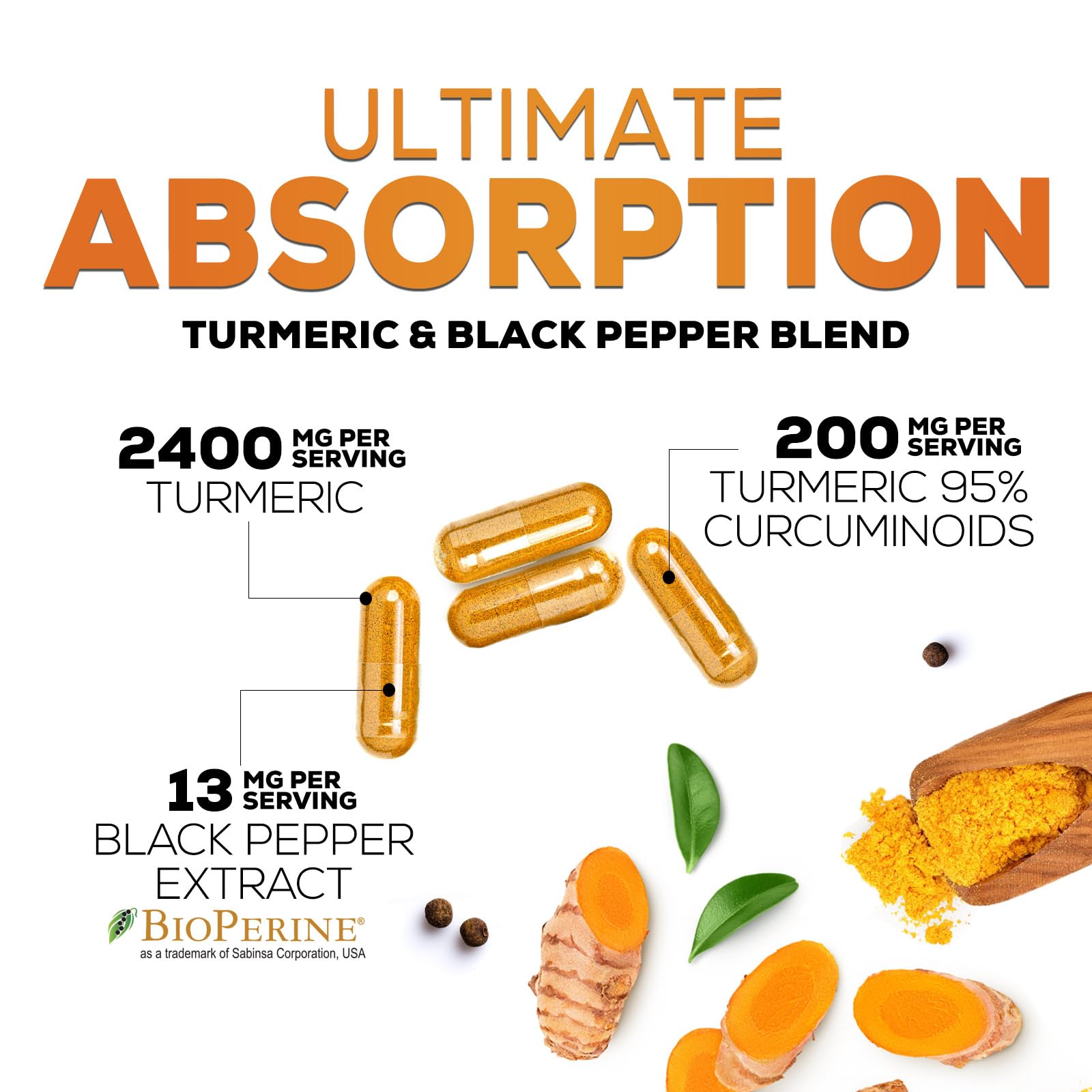 Nature's Nutrition Turmeric Curcumin Supplement 2400mg with BioPerine