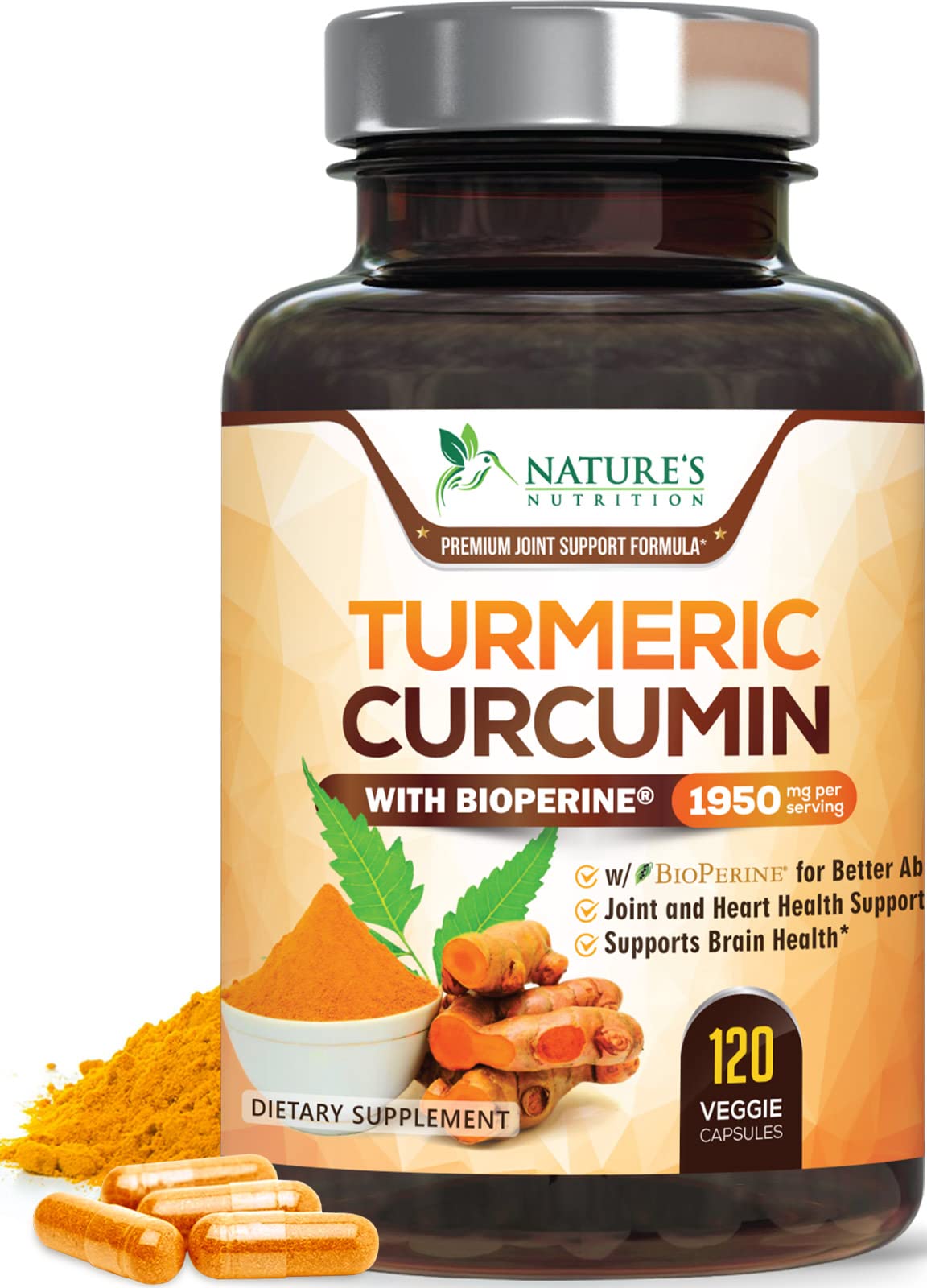 Nature's Nutrition Turmeric Curcumin Supplement bottle front view