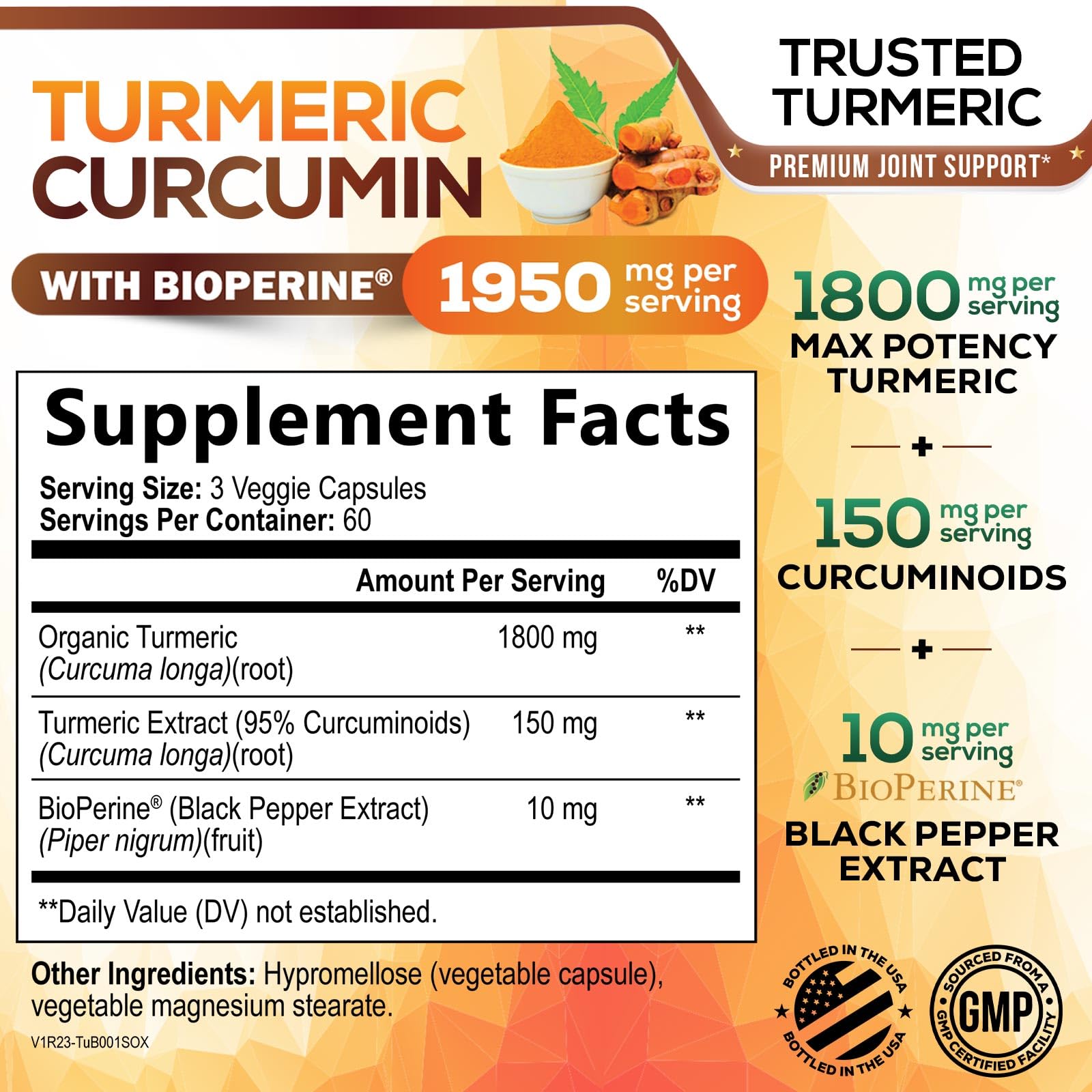 Nature's Nutrition Turmeric Curcumin Supplement capsules close-up