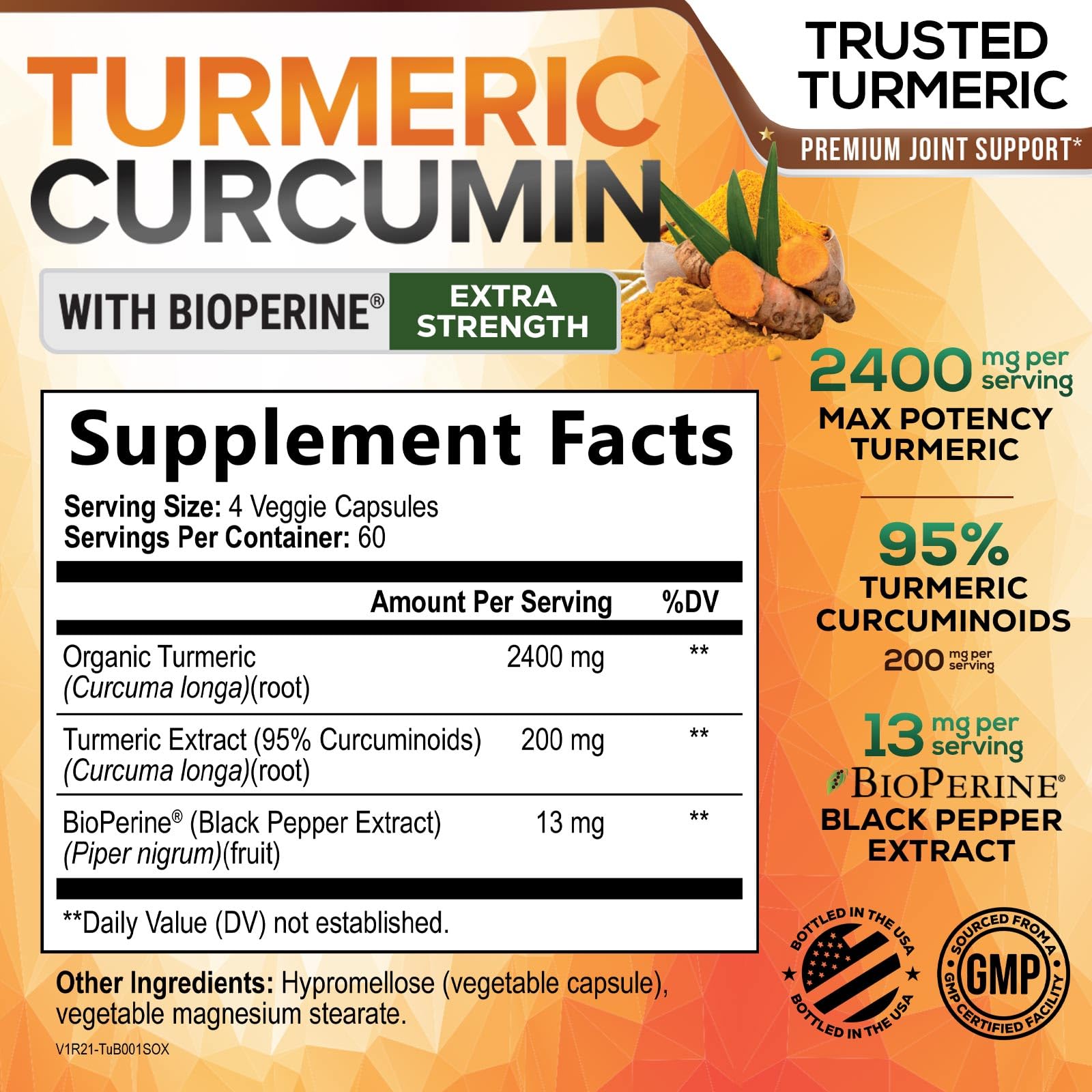 Nature's Nutrition Turmeric Curcumin Supplement capsules close-up