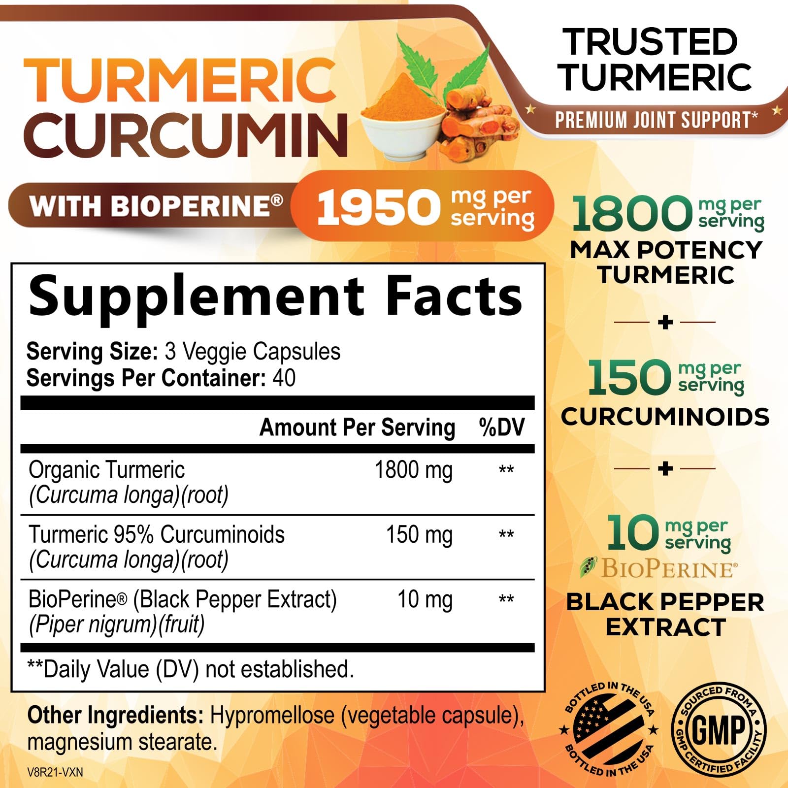 Nature's Nutrition Turmeric Curcumin Supplement side view