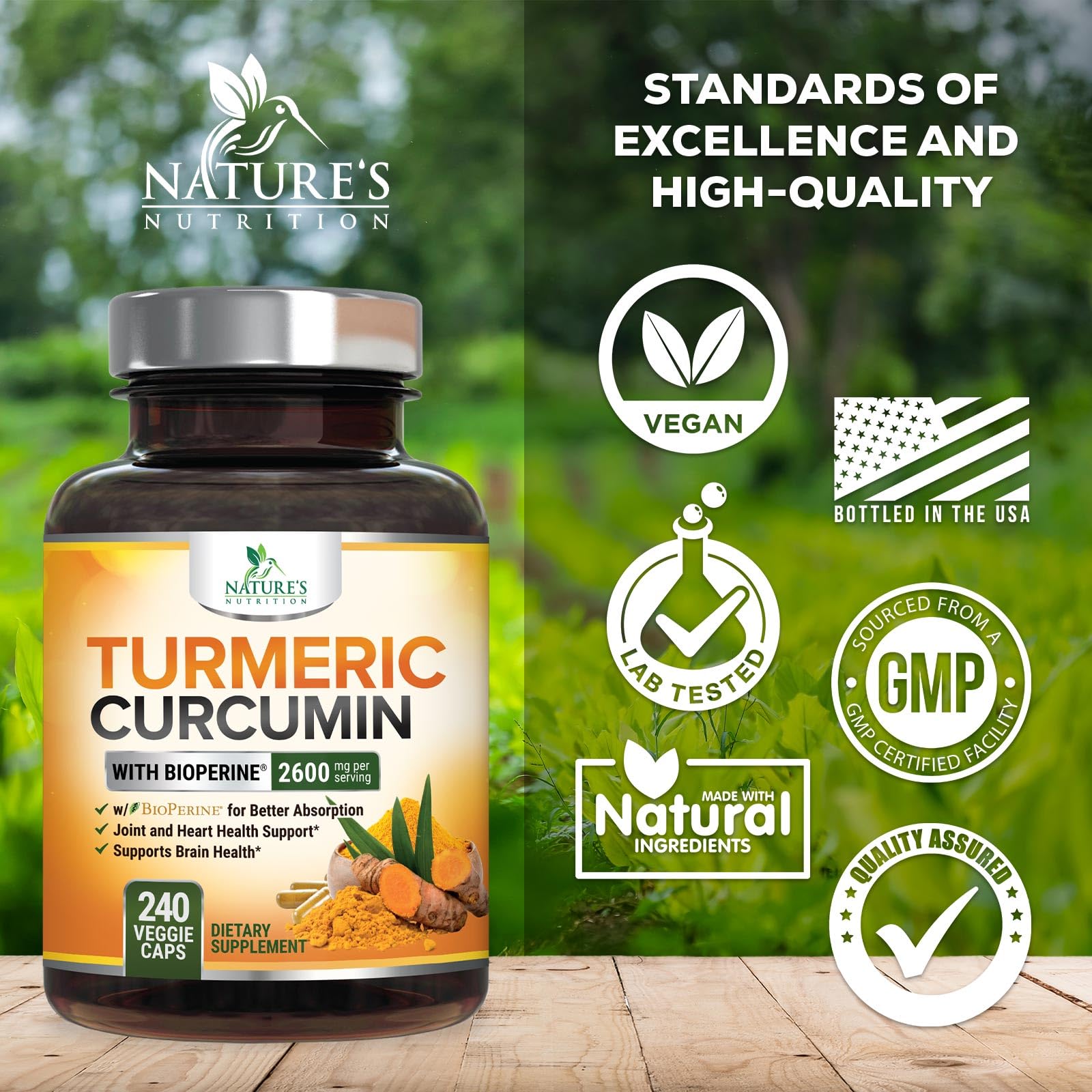 Nature's Nutrition Turmeric Curcumin Supplement with BioPerine ingredients