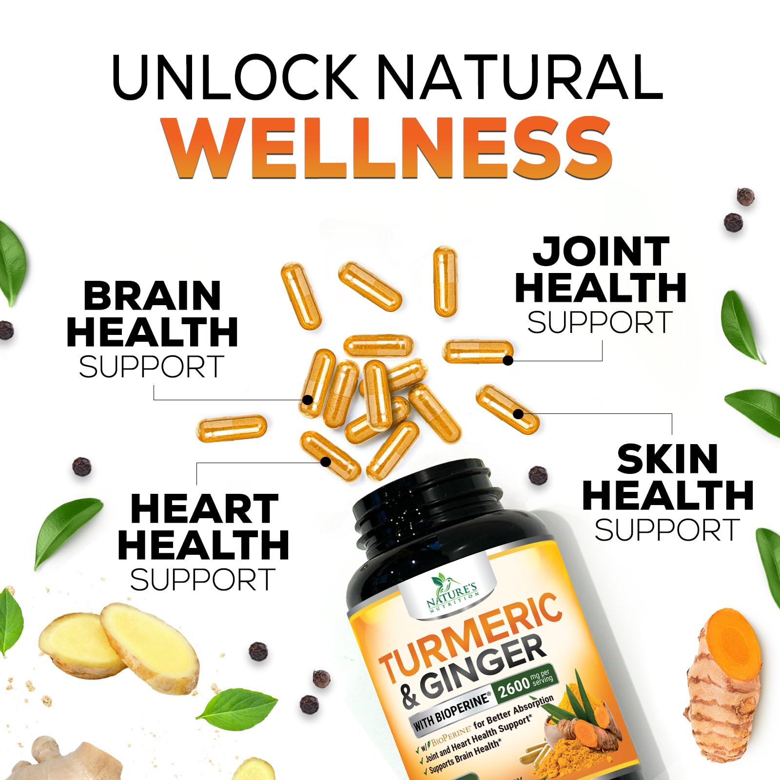 Nature's Nutrition Turmeric Curcumin Supplement with black pepper extract