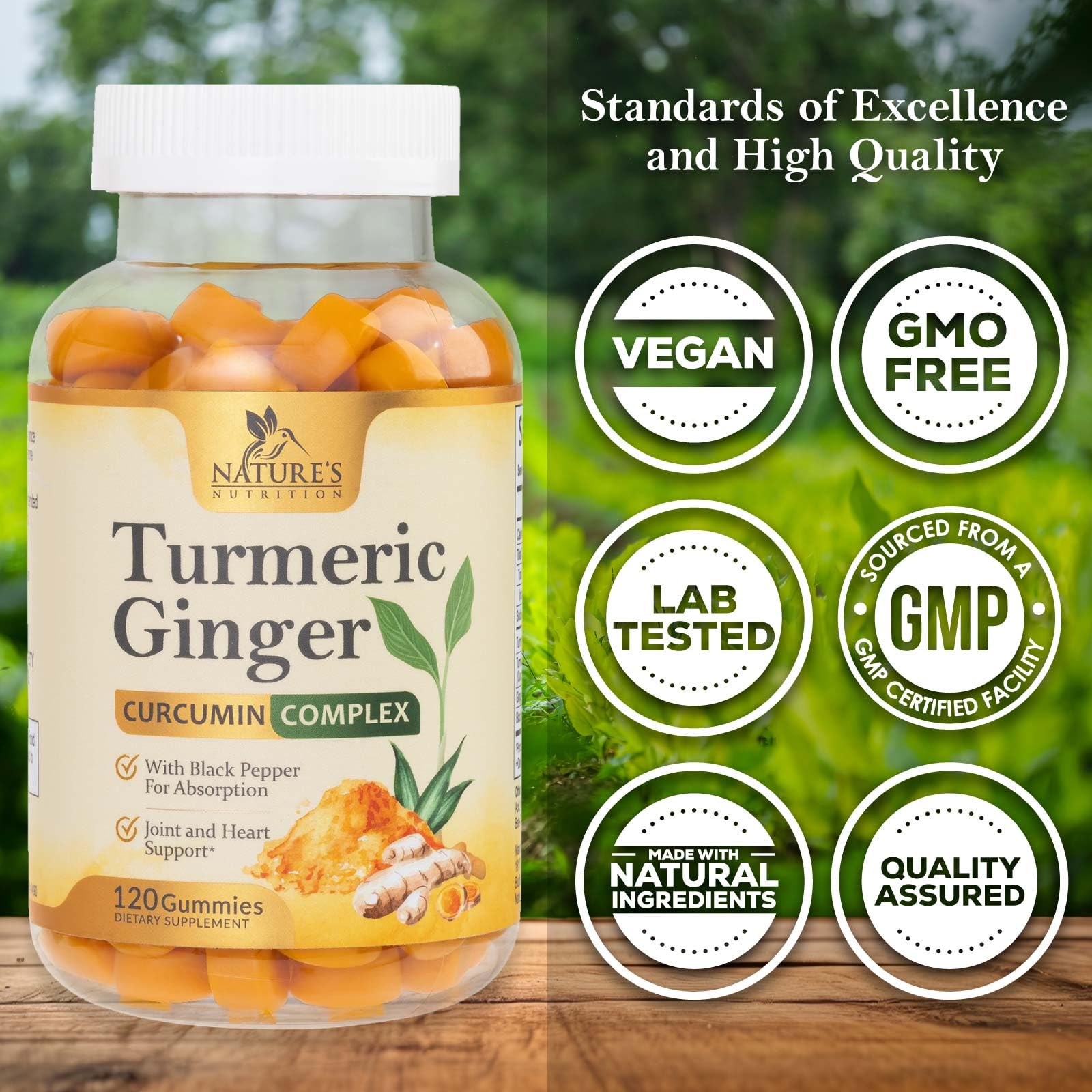 Nature's Nutrition Turmeric & Ginger Gummies with ingredients