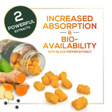 Nature's Nutrition Turmeric Gummies displayed with fresh turmeric root