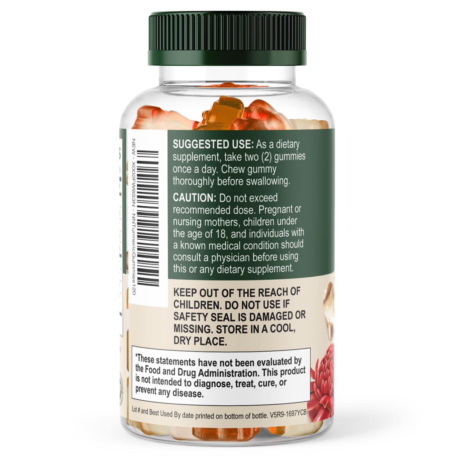 Nature's Nutrition Turmeric Gummies with ingredients list on packaging