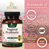 Nature's Nutrition Vaginal Probiotic Capsules lifestyle shot on a wooden table