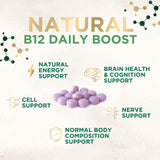 Nature's Nutrition Vitamin B12 Chewable Tablets on a wooden table