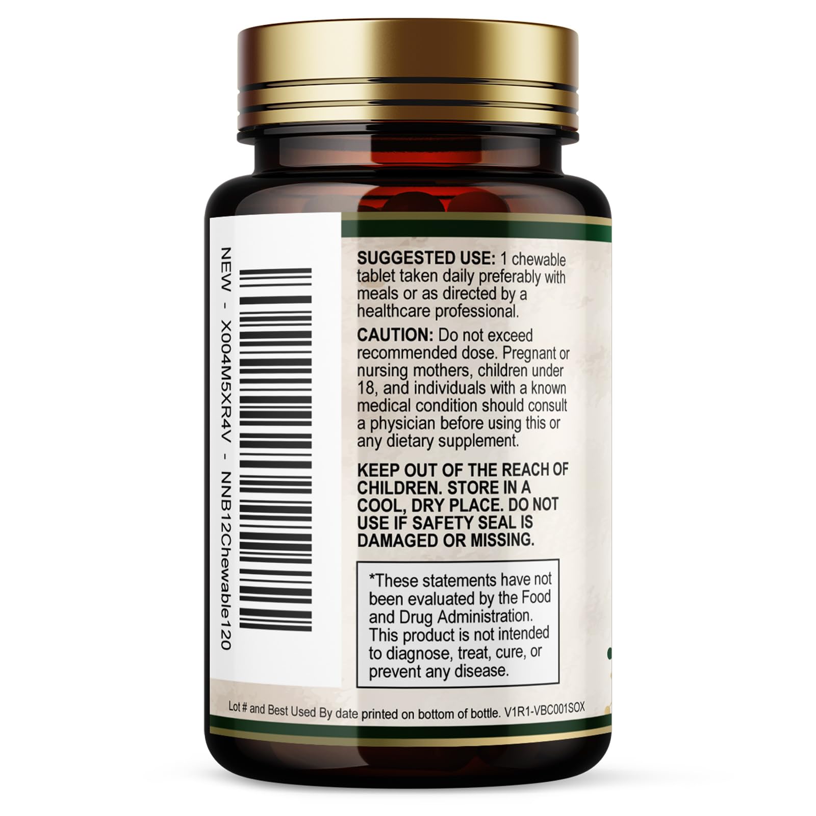 Nature's Nutrition Vitamin B12 Chewable Tablets showing ingredients