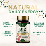 Nature's Nutrition Vitamin B12 Chewable Tablets with fresh raspberries