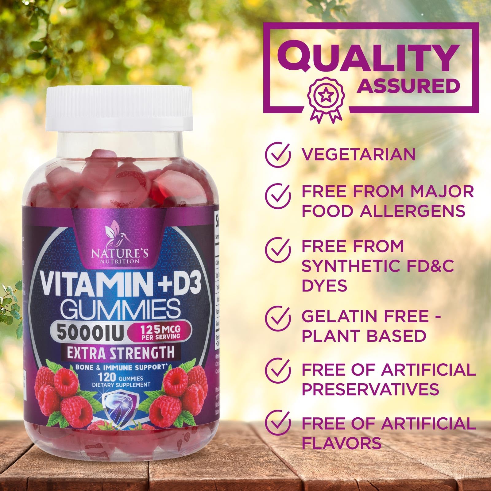 Nature's Nutrition Vitamin D3 Gummies back view of packaging