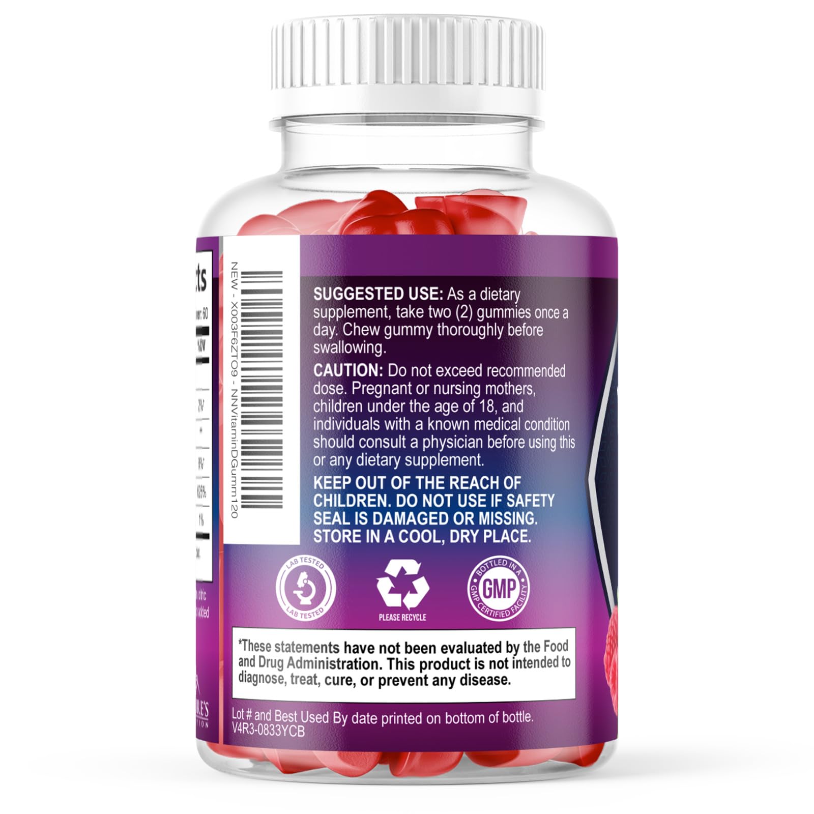 Nature's Nutrition Vitamin D3 Gummies displayed with fresh raspberries