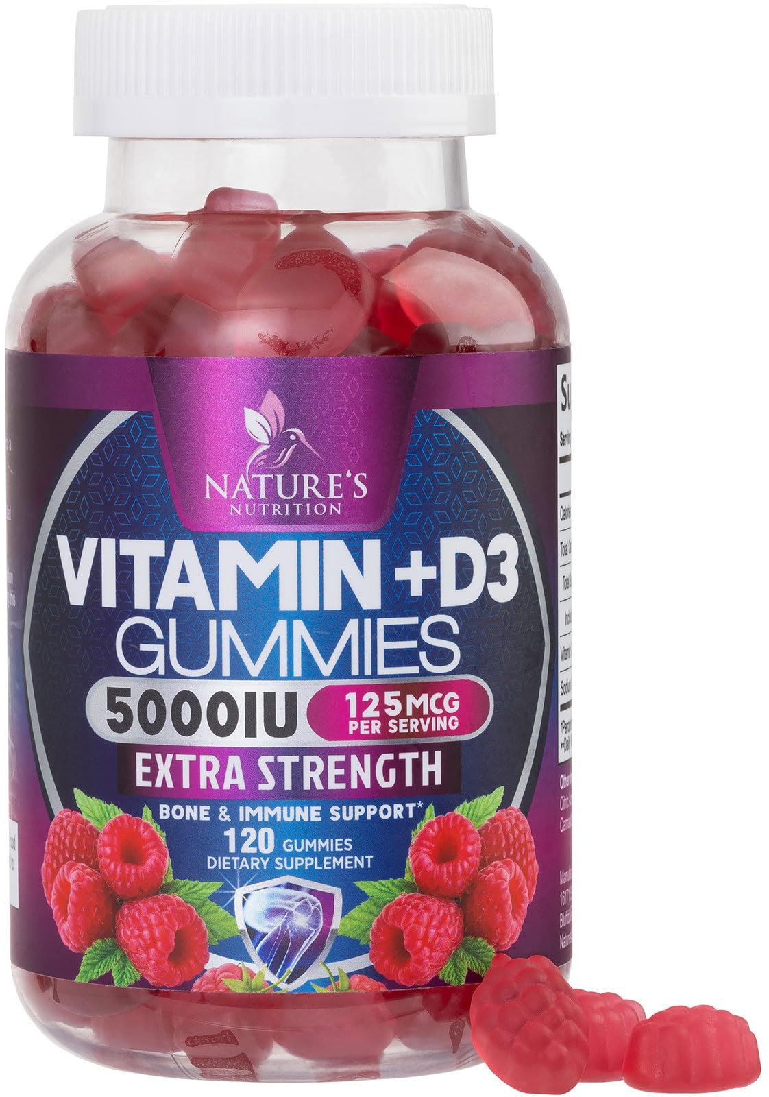 Nature's Nutrition Vitamin D3 Gummies front view with raspberry flavour