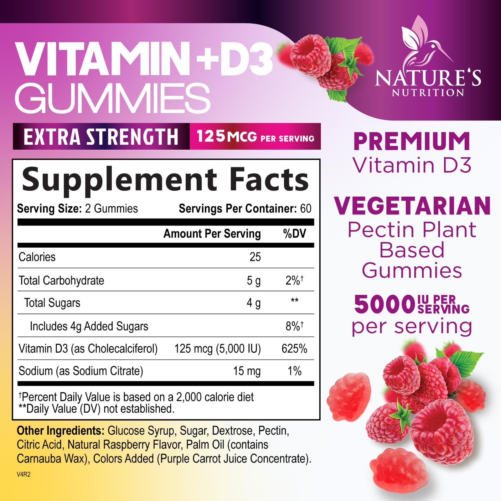 Nature's Nutrition Vitamin D3 Gummies packaging side view