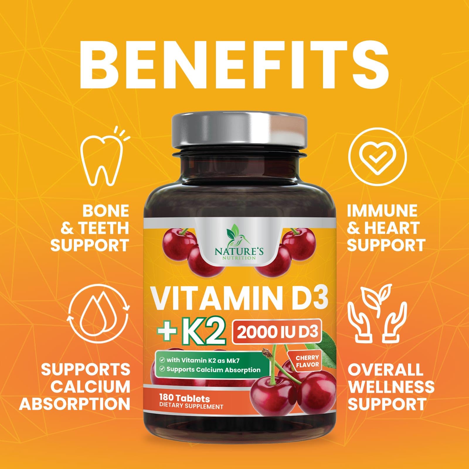 Nature's Nutrition Vitamin D3 K2 Chewables on a wooden table