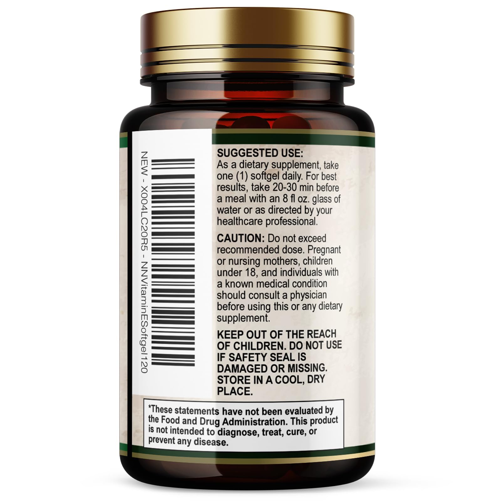 Nature's Nutrition Vitamin E Softgels 180mg displayed with skincare products