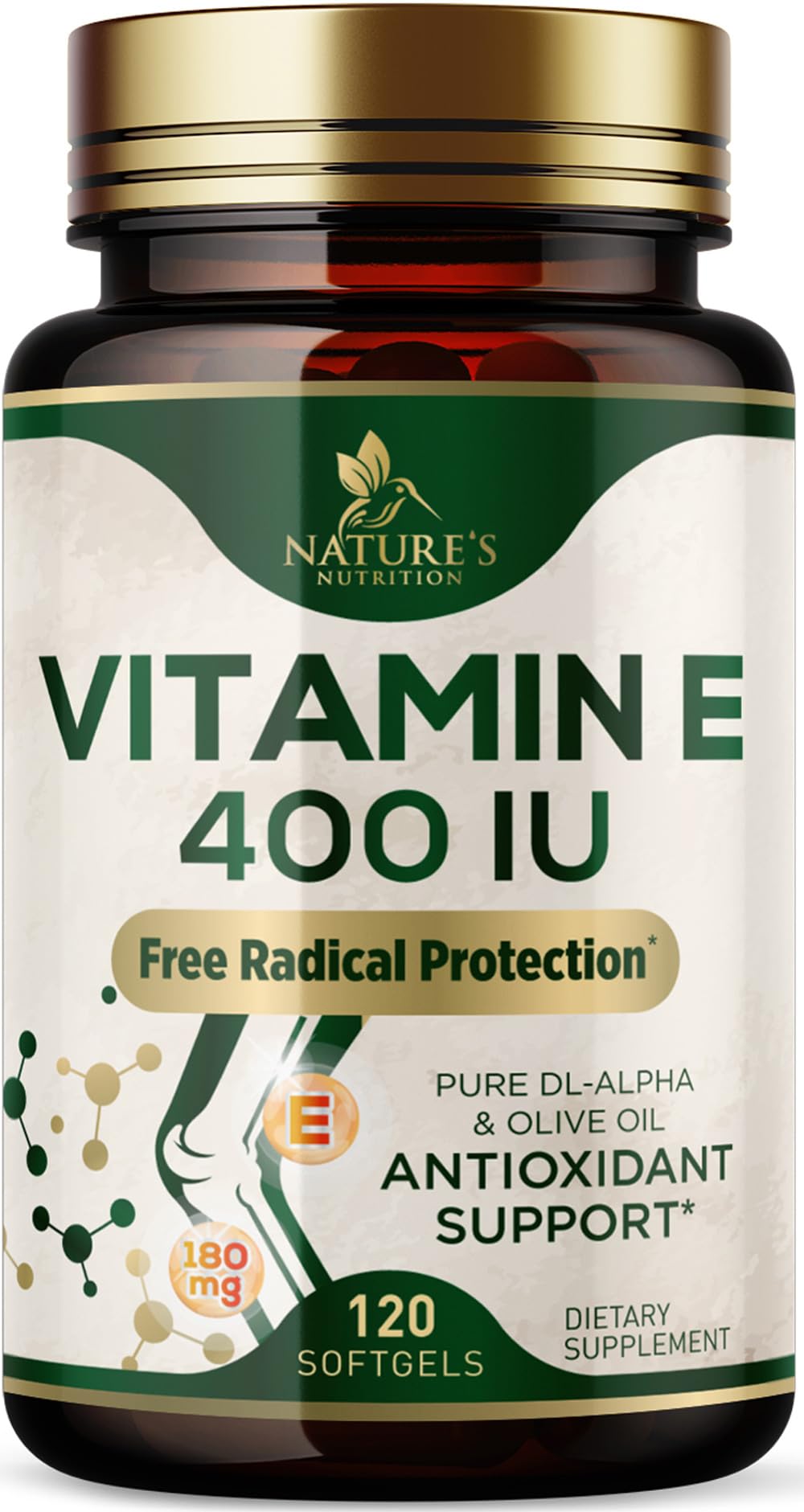 Nature's Nutrition Vitamin E Softgels 180mg front view