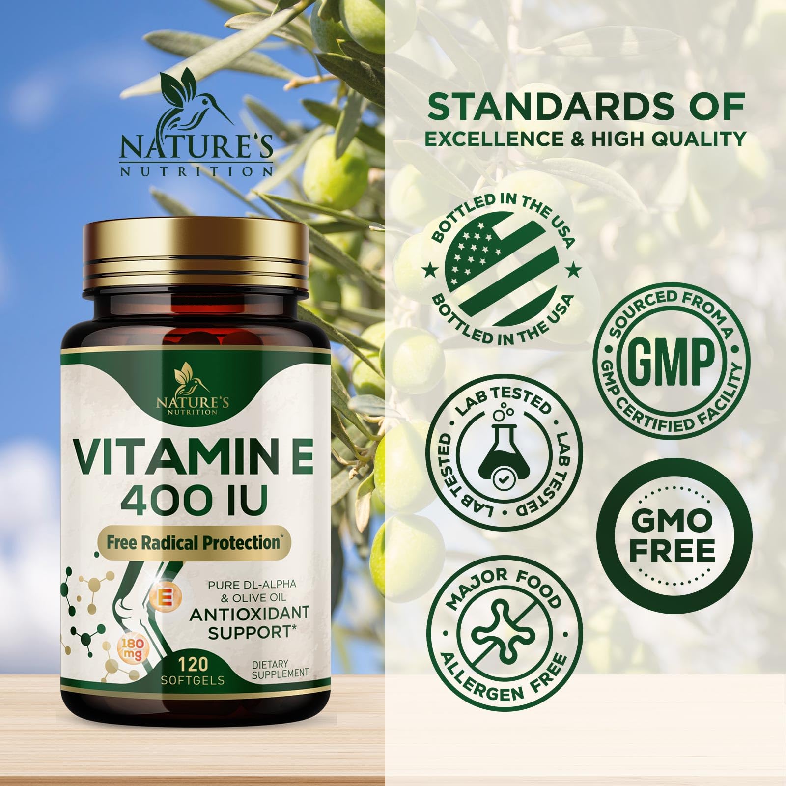 Nature's Nutrition Vitamin E Softgels 180mg packaging