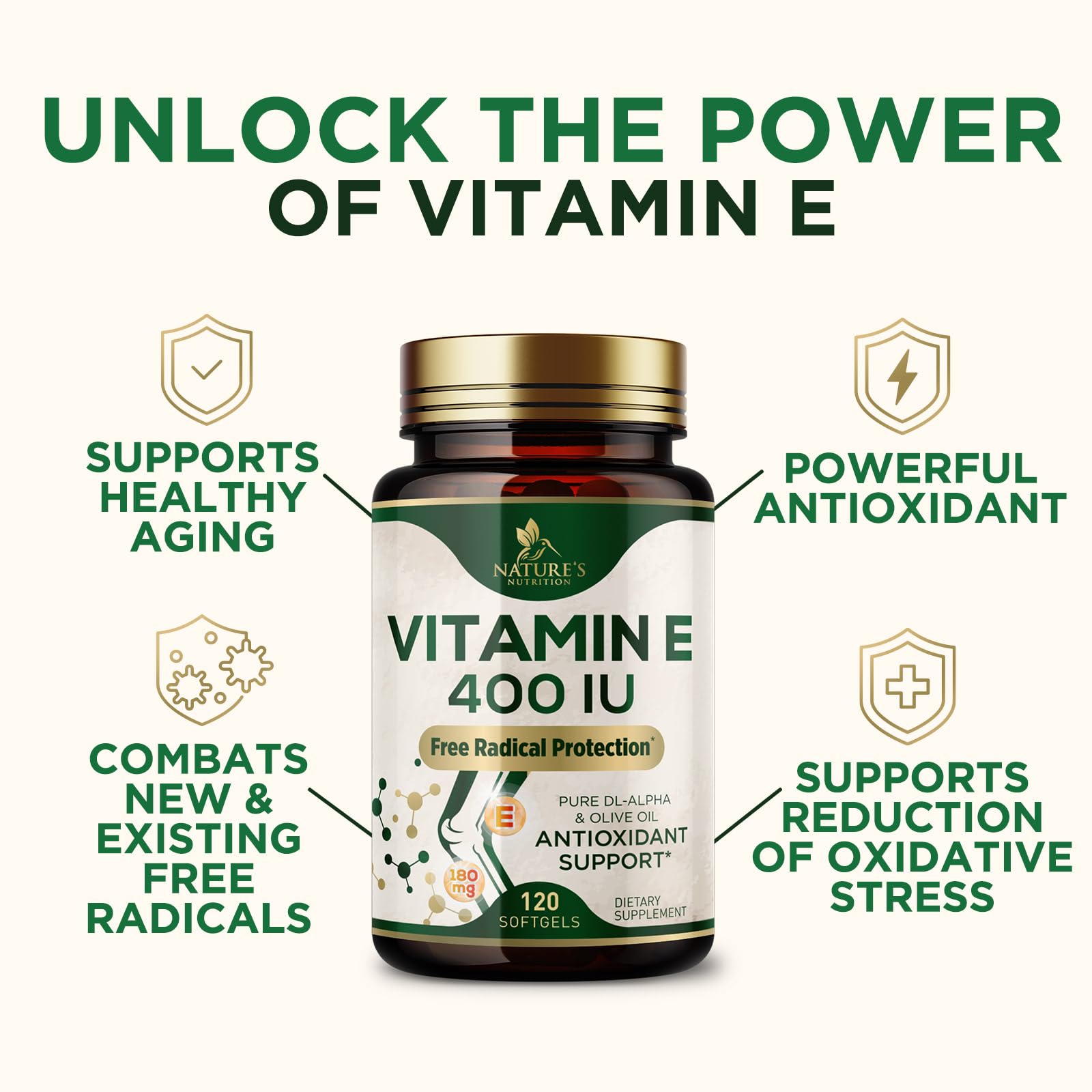 Nature's Nutrition Vitamin E Softgels 180mg with olive oil