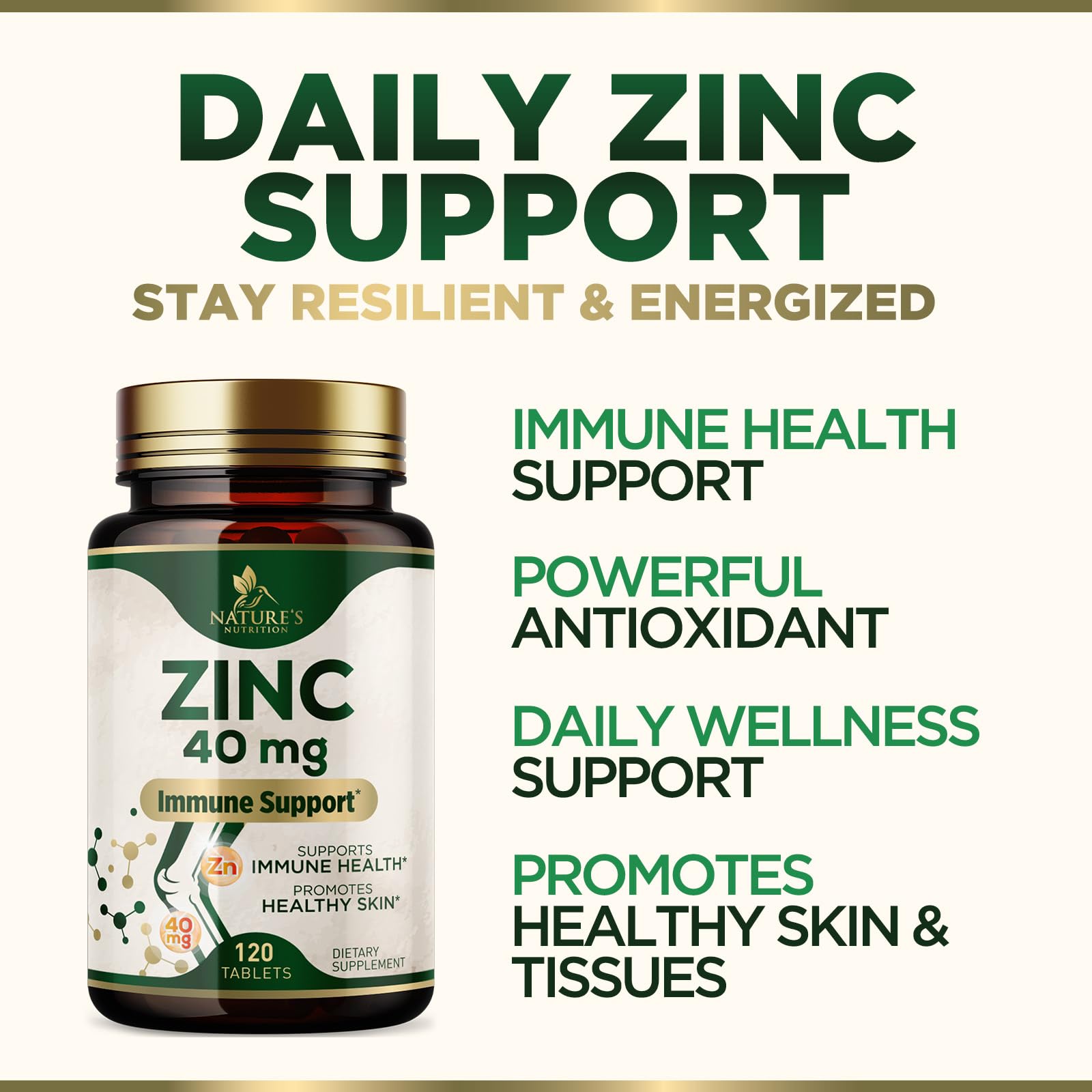 Nature's Nutrition Zinc 40mg Tablets close-up of tablets