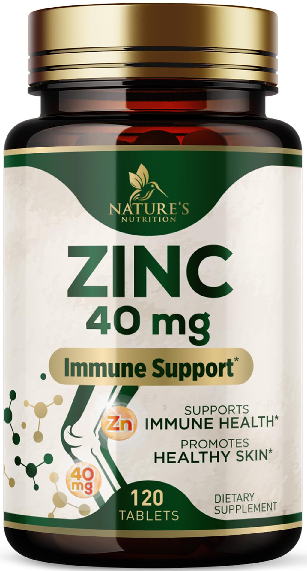 Nature's Nutrition Zinc 40mg Tablets front view