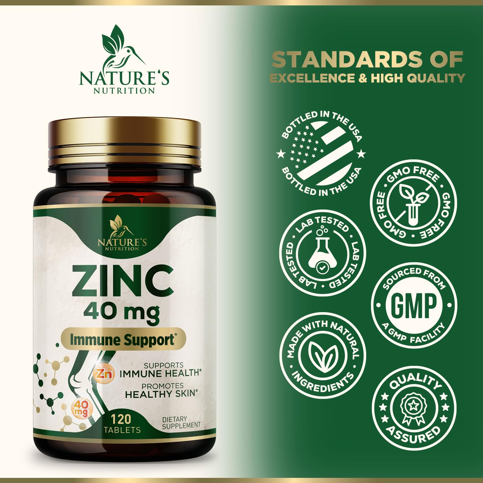 Nature's Nutrition Zinc 40mg Tablets with a measuring spoon
