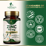 Nature's Nutrition Zinc 40mg Tablets with a measuring spoon