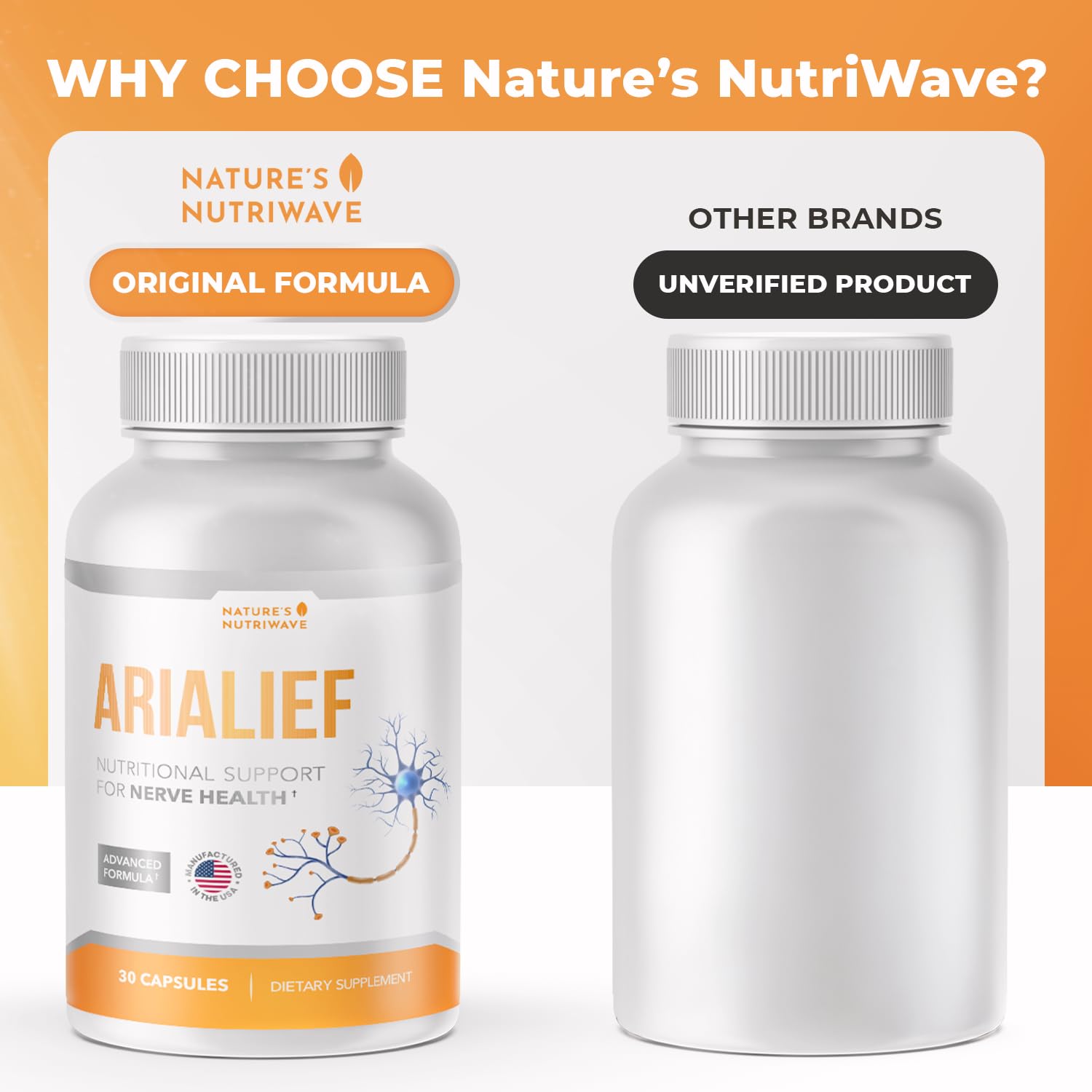 Nature’s NutriWave Arialief Daily Wellness Capsules on a wooden table