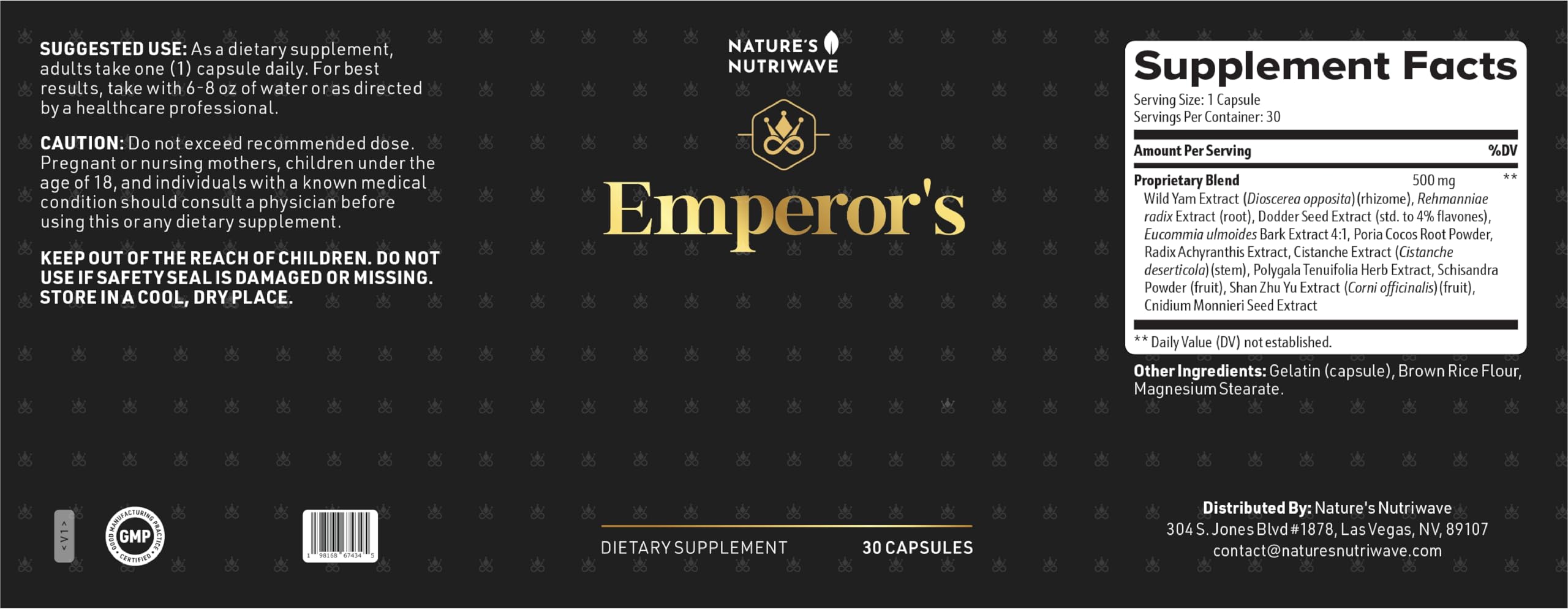 Nature’s NutriWave Emperor’s Vigor Tonic capsules on a wooden surface