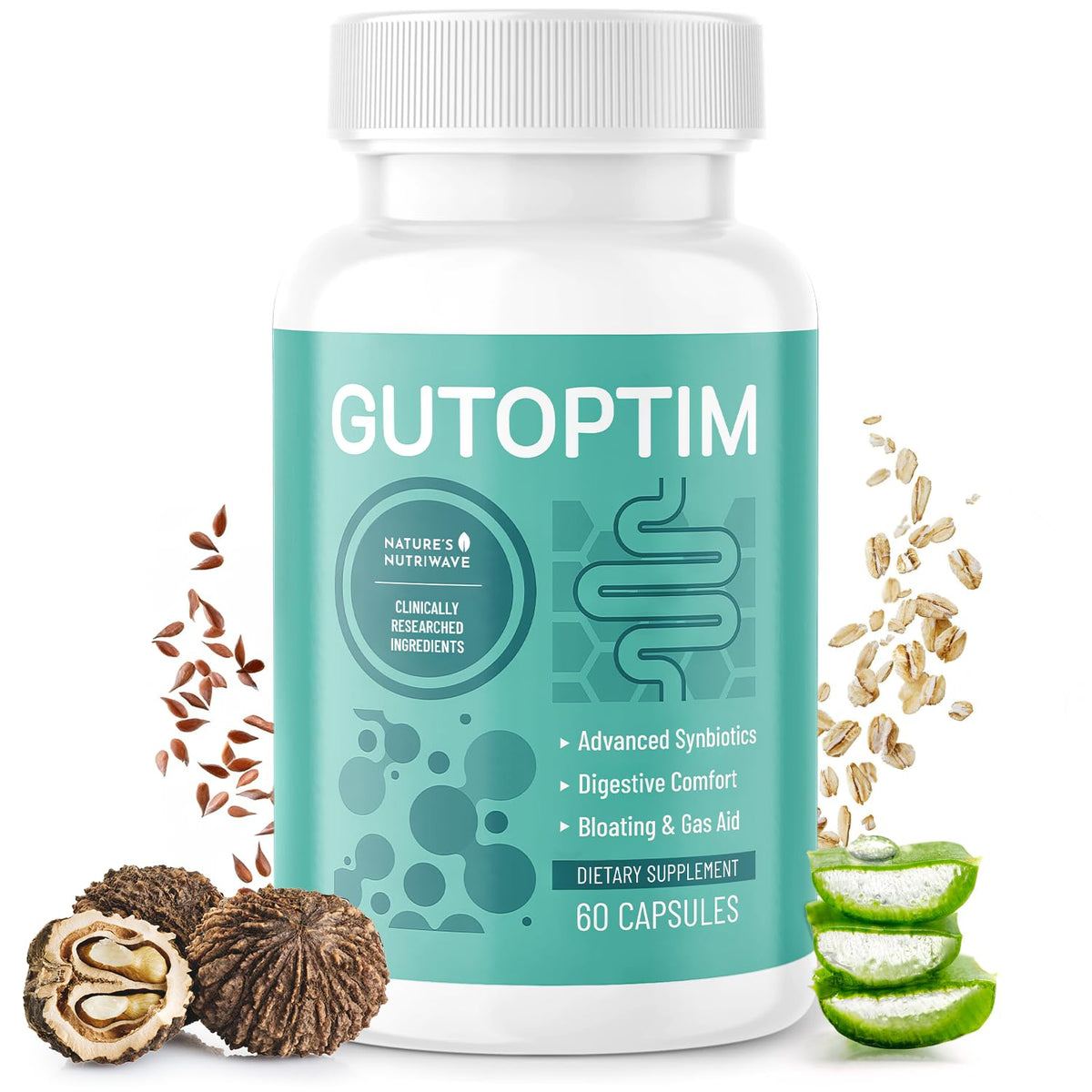 Nature’s NutriWave GutOptim supplement front view with packaging