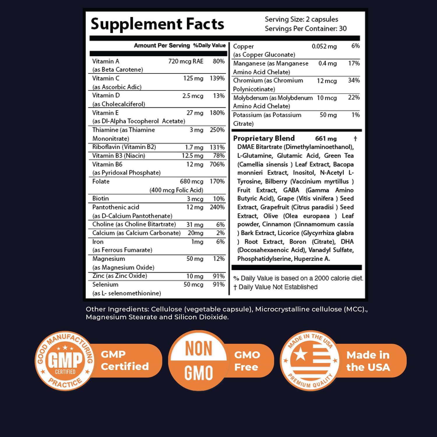 Nature’s NutriWave Memory Lift nutritional information on packaging