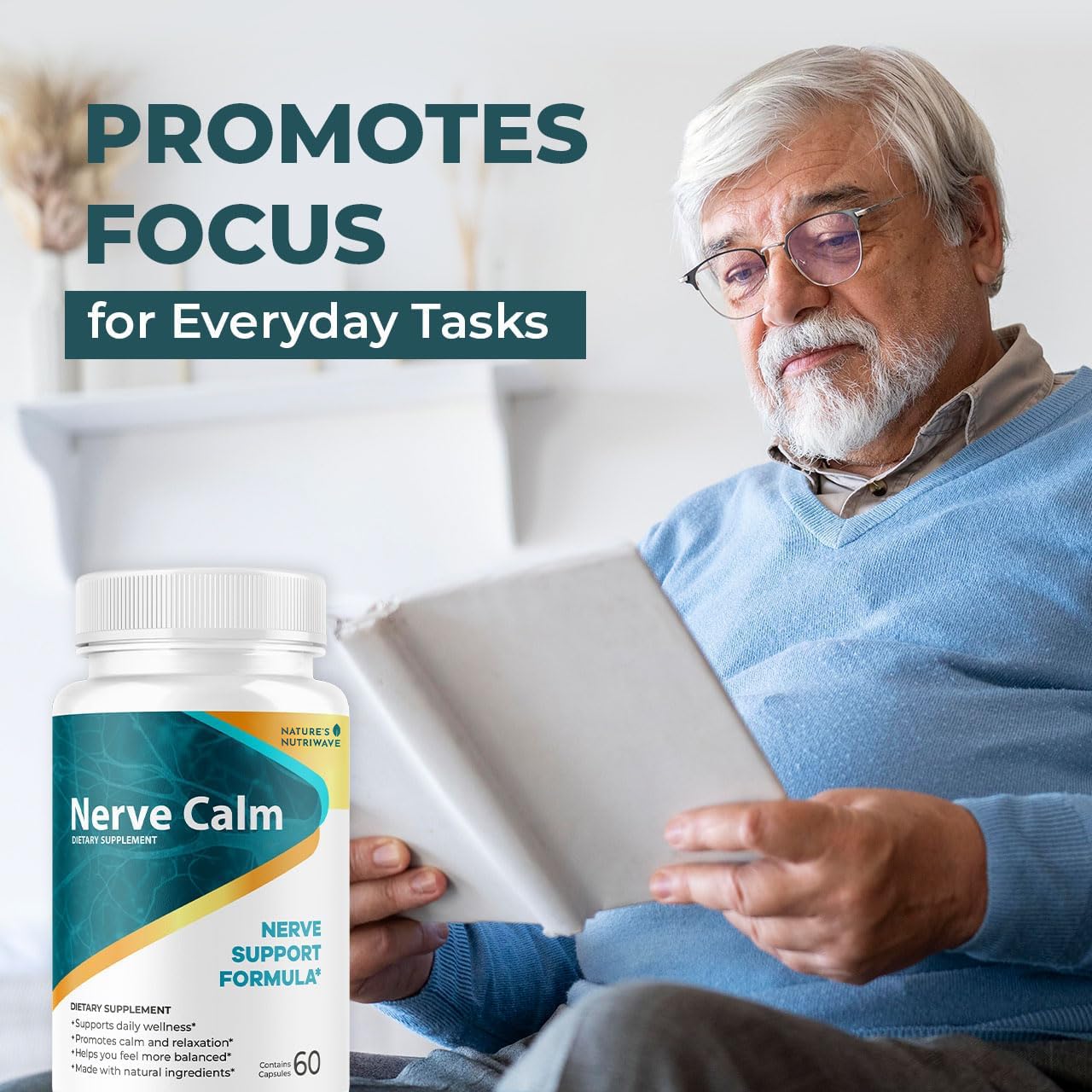 Nature’s NutriWave NerveCalm Herbal Supplement capsules in hand