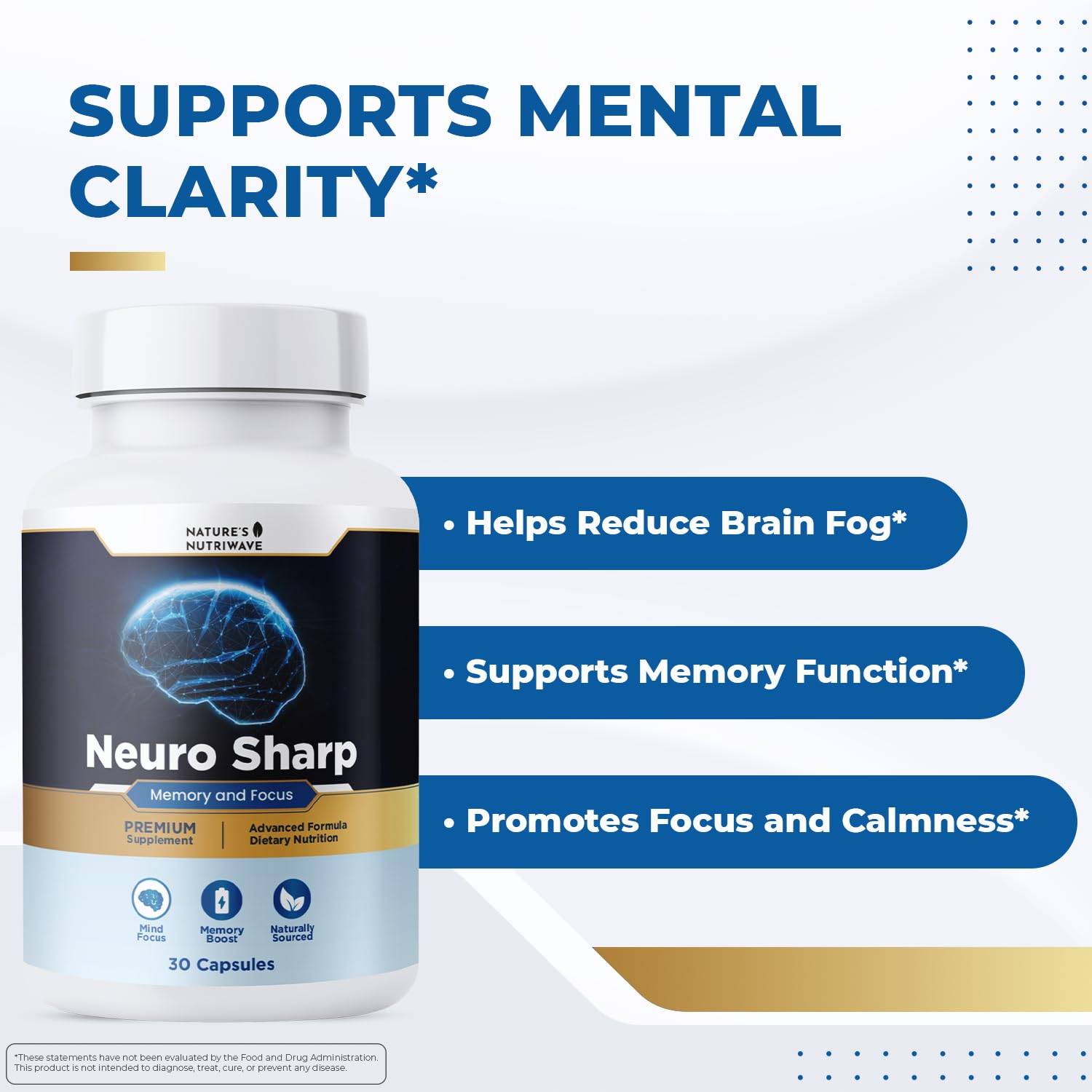 Nature’s NutriWave Neuro Sharp capsule close-up showing the size