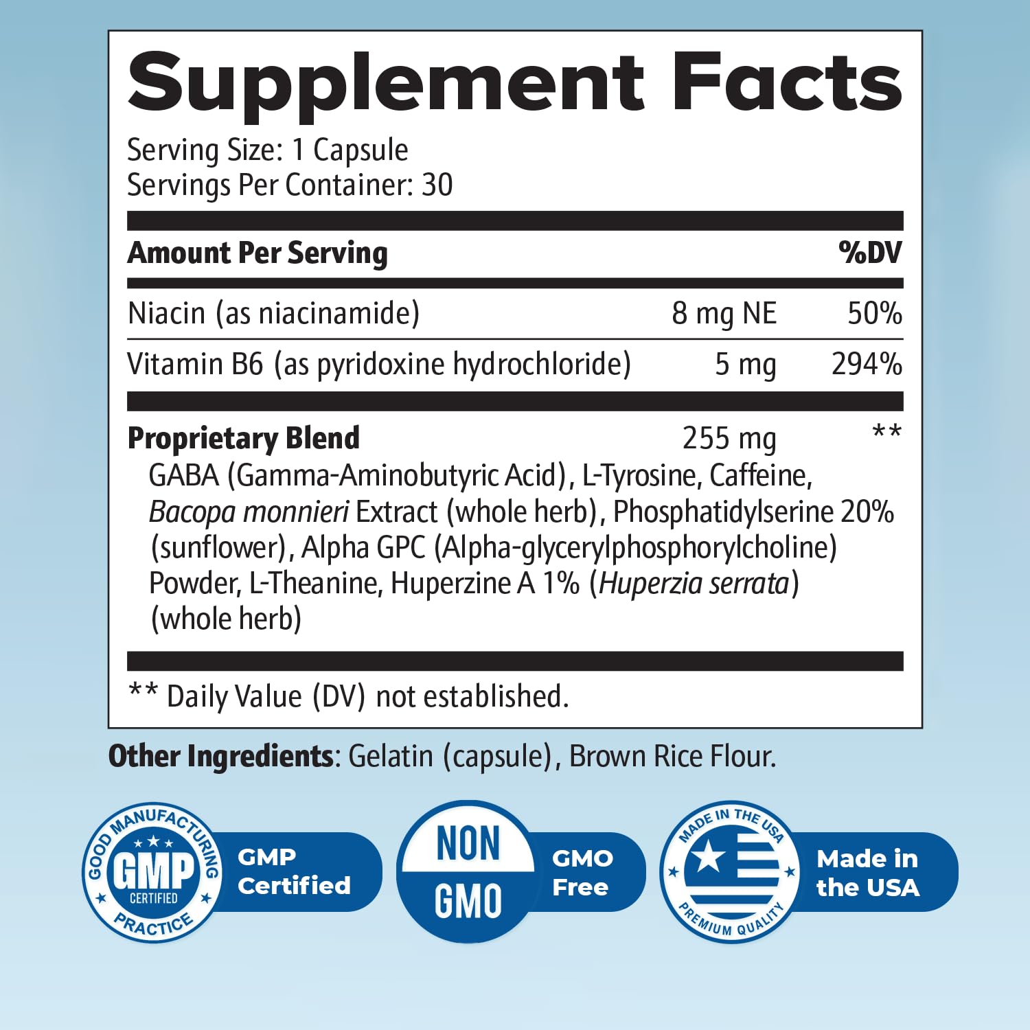 Nature’s NutriWave Neuro Sharp supplement ingredients list on back of packaging