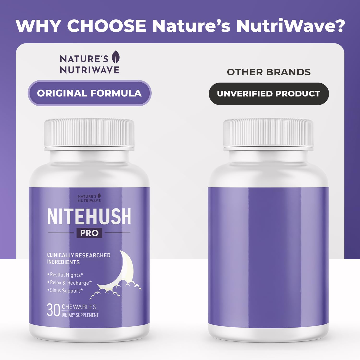 Nature’s NutriWave NiteHush Pro Chewables with ingredients display