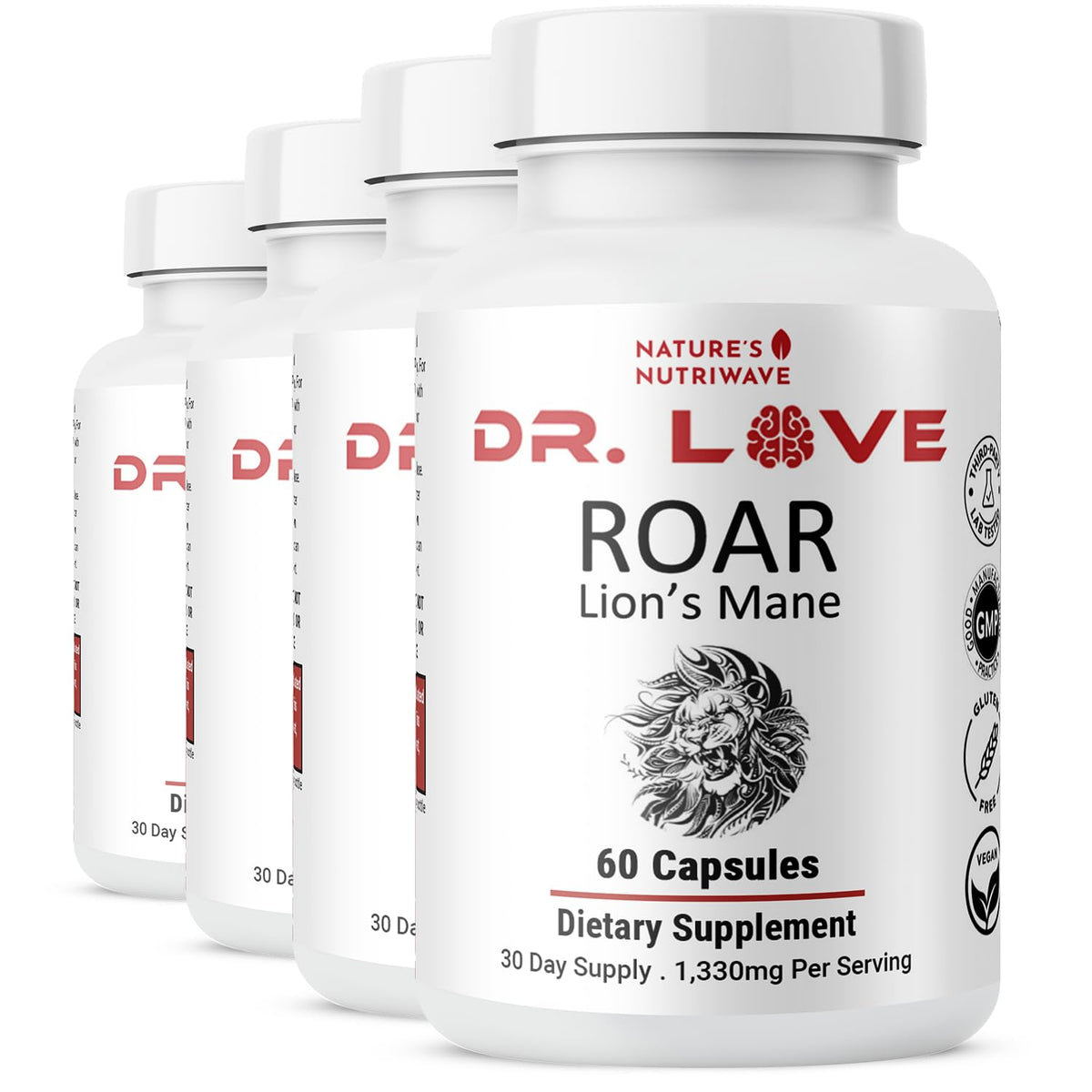 Nature’s NutriWave ROAR Lion’s Mane Mushroom Capsules front view