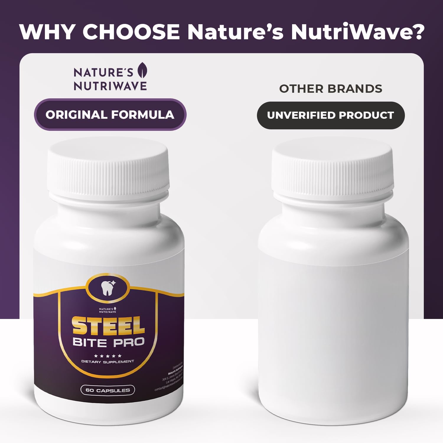 Nature’s NutriWave Steel Bite Pro 58g product packaging on a countertop