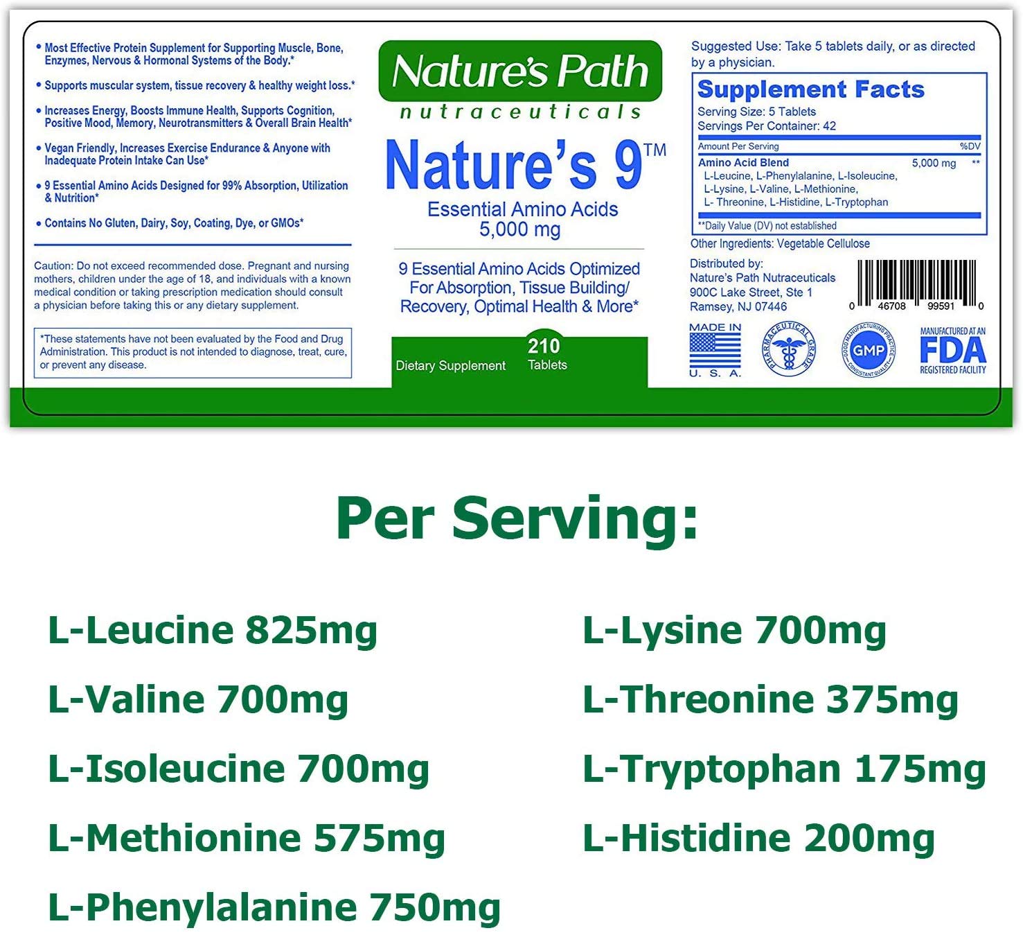 NATURE'S PATH NUTRACEUTICALS 9 Essential Amino Acids capsules on a table